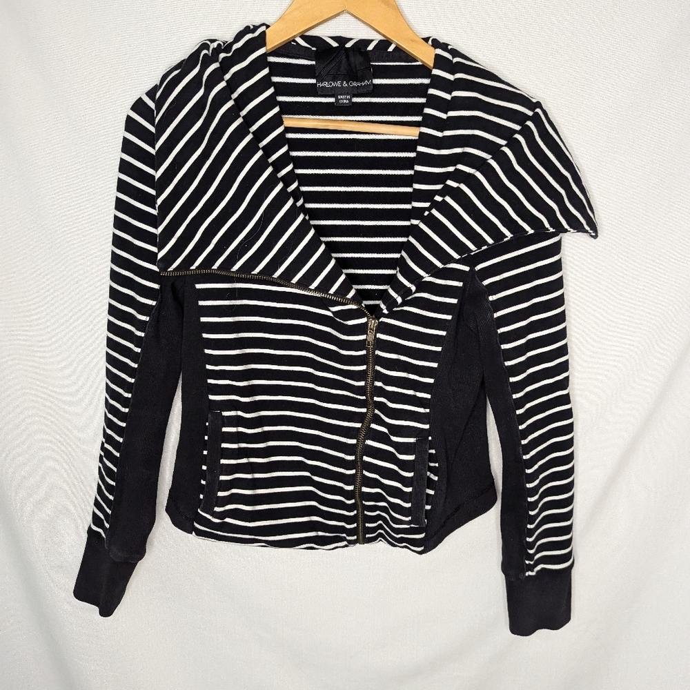 Harlowe Graham Jacket Womens M Black White Striped Full Zip Long Sleeve Crop